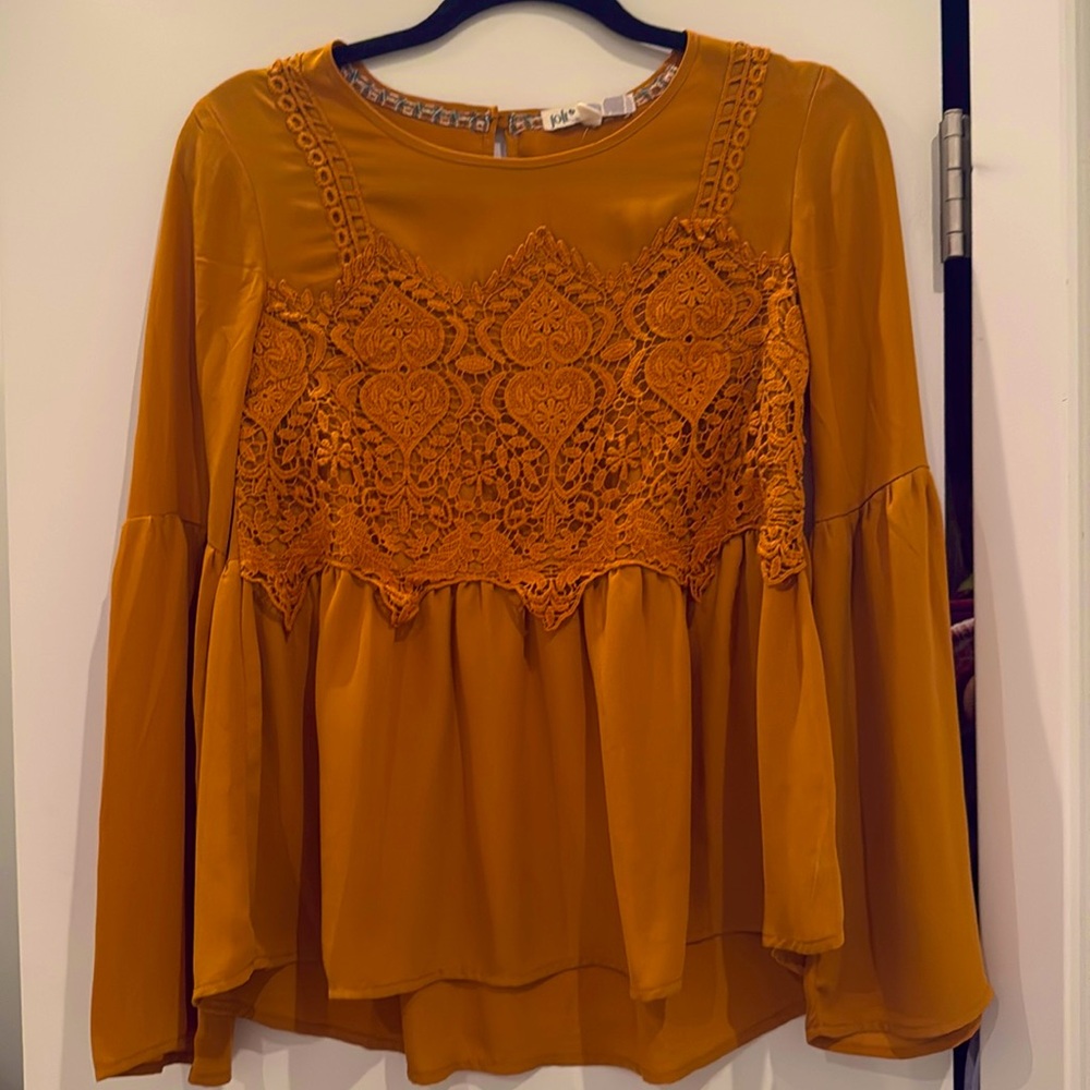 Mustard Flowy Lace Top